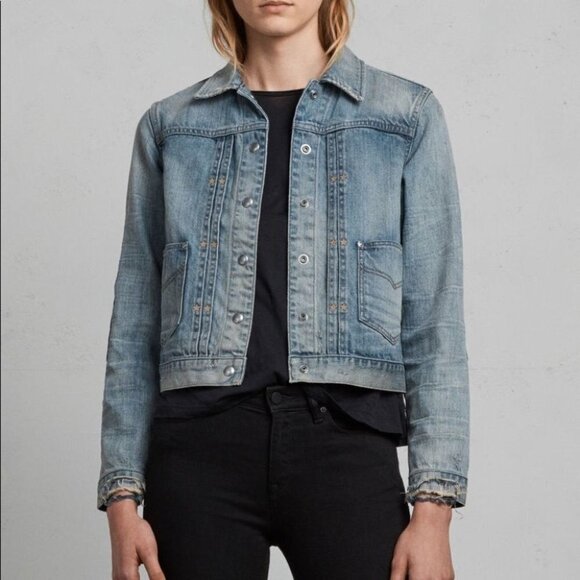 NWOT All Saints Serene Vintage Wash Patchwork Jean Jacket Size XS - Picture 5 of 13